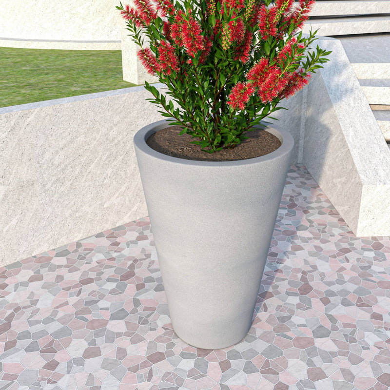 Steveda Modern Tall Tapered Round Fiberstone Planter – Handmade MGO Clay Plant Pot with Drainage Holes for Indoor & Outdoor Use
