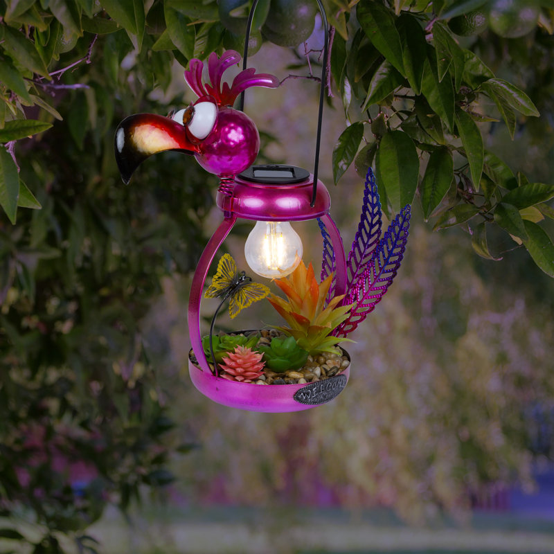 16"H Solar Metal Flamingo with Enclosed LED Lights