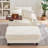Corduroy Storage Armchair with Ottoman,Cup Holder,Bluetooth Speaker,USB Ports,180°Rotating Table Board-1024998966