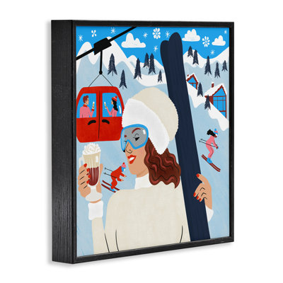 Sipping Cocoa on Ski Lift Framed Giclee, design by Carrie Cantwell