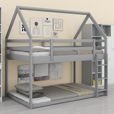 Low House Bunk Bed with Integrated Ladder