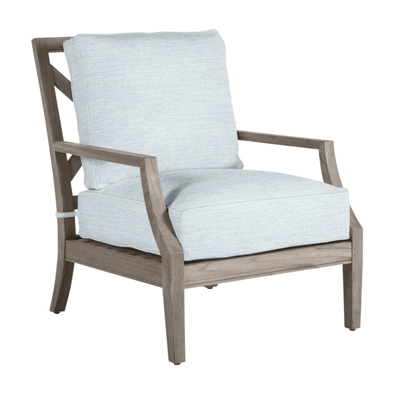 Haley Teak Patio Chair with Cushions, Oyster Teak, No welt + Standard fill, Paper Sky