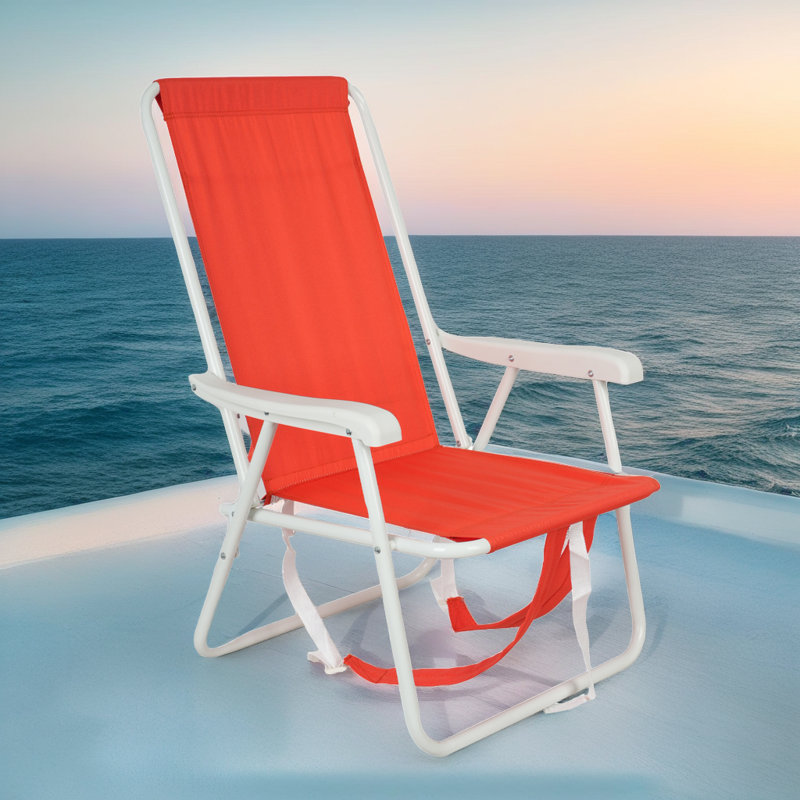 Adjustable Beach Lounge Chair - Ergonomic Design with Aluminum Frame & Oxford Fabric, Red