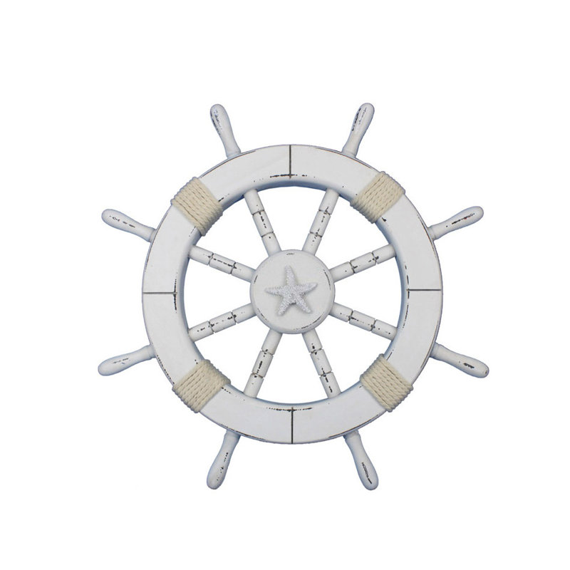 Décoration murale roue de bateau 18 "avec étoile de mer Elginpark, Blanc