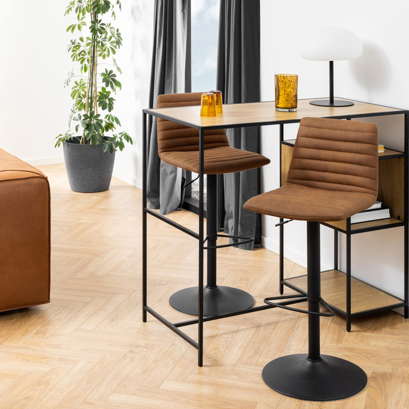 Benko Swivel Upholstered Adjustable Height Counter Stool with Metal Frame, Brown