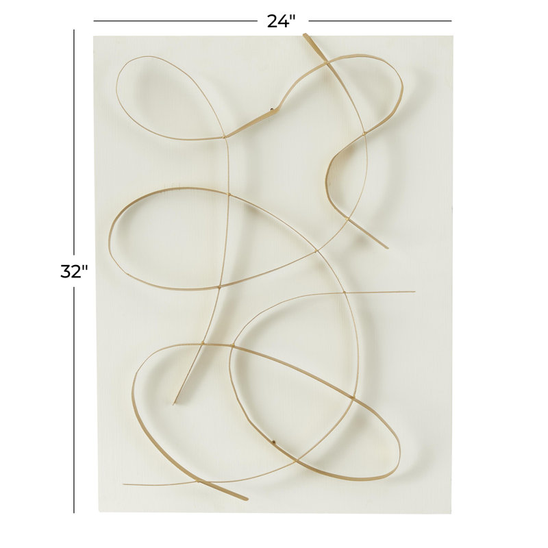 White Metal Abstract Overlapping Lines Home Wall Decor with White Backing,, White/Gold