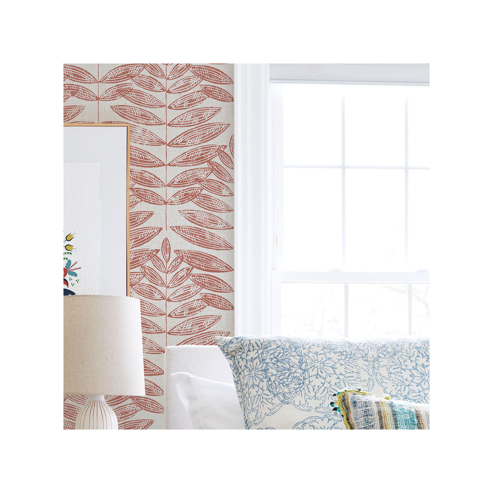 Aldusa Leaf Non-Pasted Wallpaper Roll , Coral