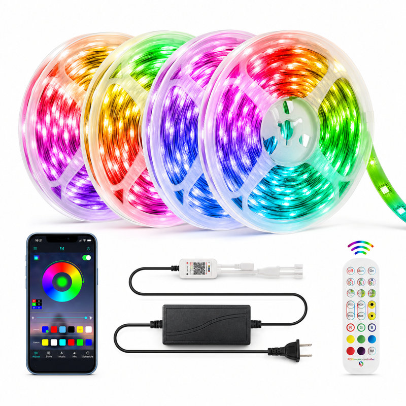 66ft Smart LED Strip Tape Lights – Music Sync, RGBW Color Changing, App & Remote Control, Cuttable