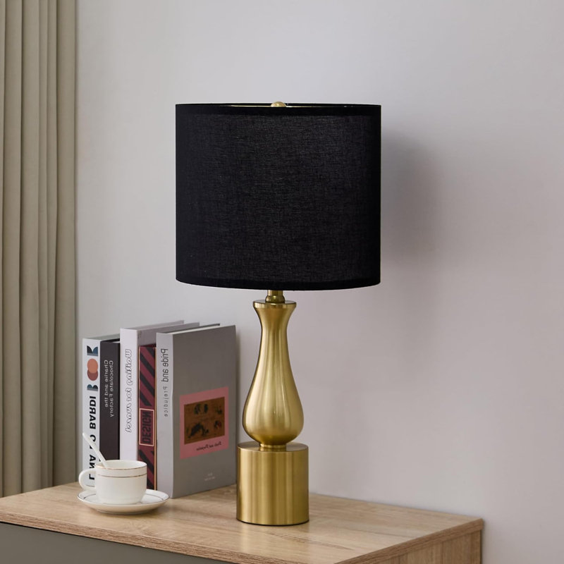 Modern Black And Gold Table Lamps Set Of 2 For Living Room, Bedroom, Nightstand, End Table, Or Small Spaces With Linen Lampshade - Mid-Century Minimalist Design