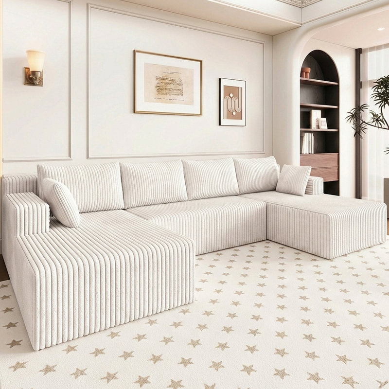 Canapé en forme de U de Boneless de 124 po, canapé modulaire moderne en forme de U, canapé-lit en velours côtelé à assise profonde pour le salon, aucun assemblage requis