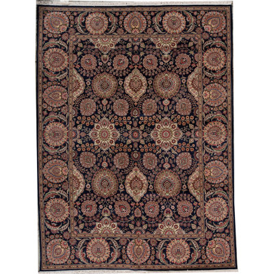 Tapis oriental en laine noué à la main bleu marine / rouge / noir Manchuria