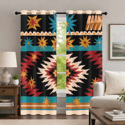 2Pcs Colorful Geometric Southwestern Pattern Curtains, Tribal Style Printed Drapes, Bohemian Retro Ethnic Art Grommet Curtains, Window Treatment for Bedroom Living Room Decor