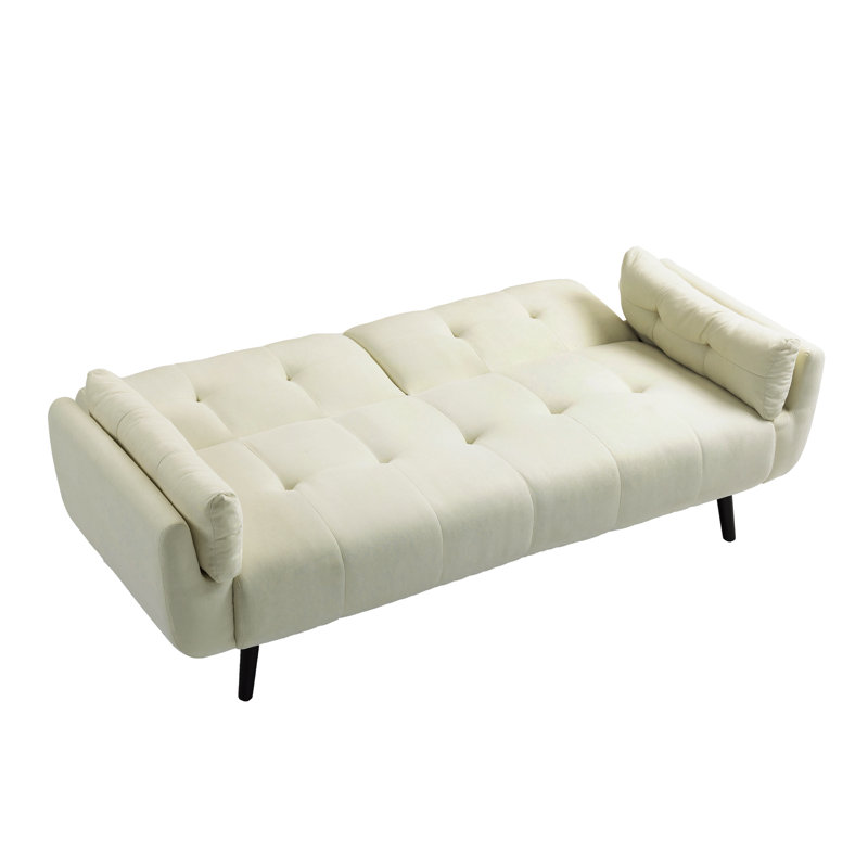 Raducu Twin 190.2Cm Wide Tufted Convertible Sofa, Beige Polyester