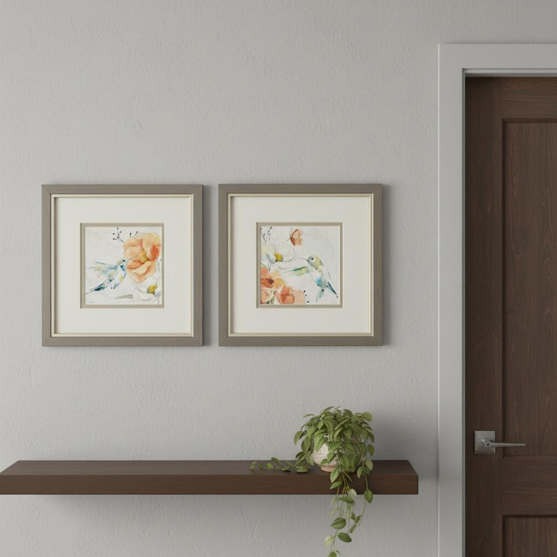 Ensemble de deux fleurs de colibri, art mural encadré argent