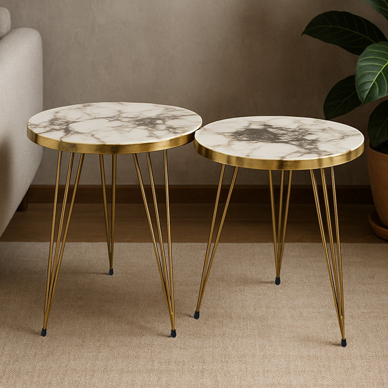 Marble-Look Nesting Coffee Table Set, White Marble