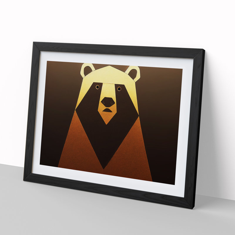 Golden Abstract Bear - Framed Print