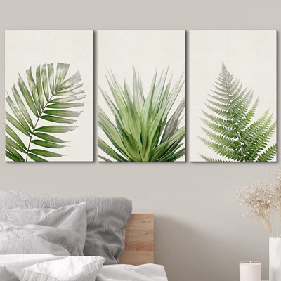 «Tropical Island Jungle Plant Collage Nature Floral», ensemble de 3 reproductions sur toiles