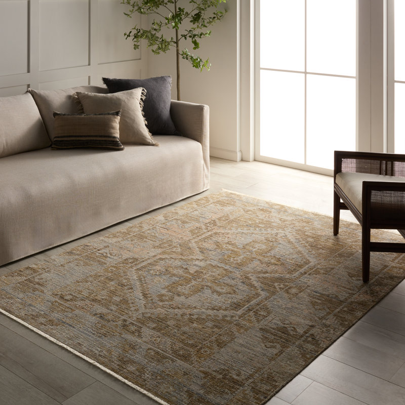 Tejal Outdoor Medallion Yellow Area Rug, Rectangle 2' x 3'