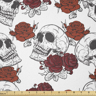 Kylah Gothic Dead Head Skeleton with Roses Halloween Spooky Trippy Romantic Multi-Purpose Fabric