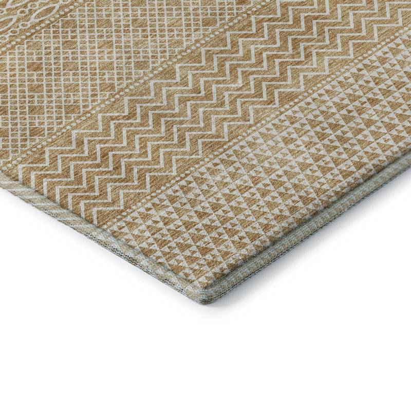 Premium Machine Washable Prisco Gold Rug, Rectangle 1'8" x 2'6"