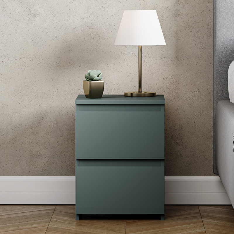 Cunha 29.5cm W Particle Board / Chipboard Bedside Table, Green