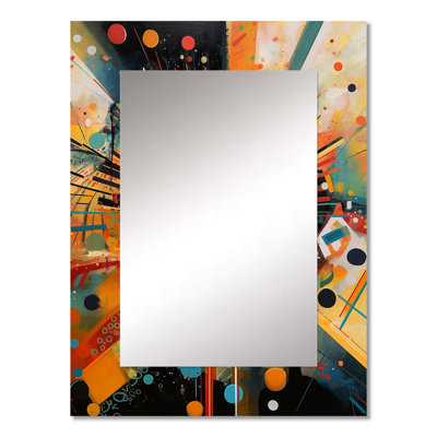 Orange Retro Vibe Background IV - Geometric Decorative Wall Mirror, Modern Mirror, Printed Metal Art