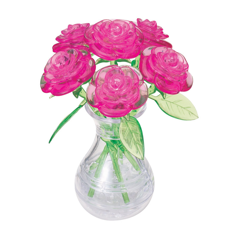 Casse-têtes 3D en cristal dans un vase, Rose