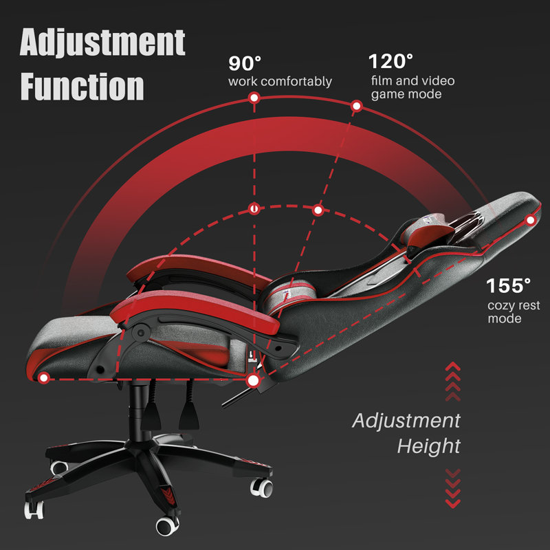 Inbox Zero Stephen Adjustable Reclining Ergonomic Swiveling PC & Racing Game Chair in White, Red/Black