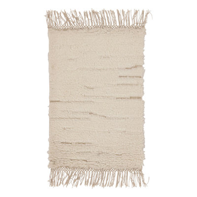 Wool Striped Area Rug in White