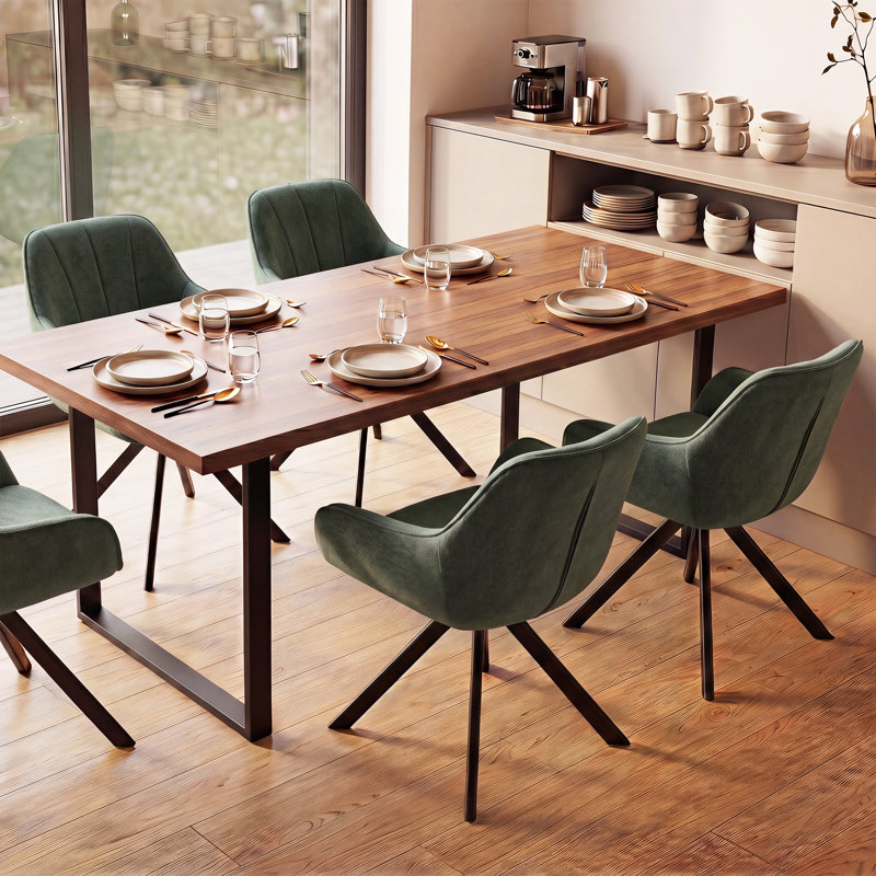 Set of 4 Upholstered Dining Chairs, Soft Fabric Seat with Sturdy Metal Legs, Modern Kitchen & Living, Green
