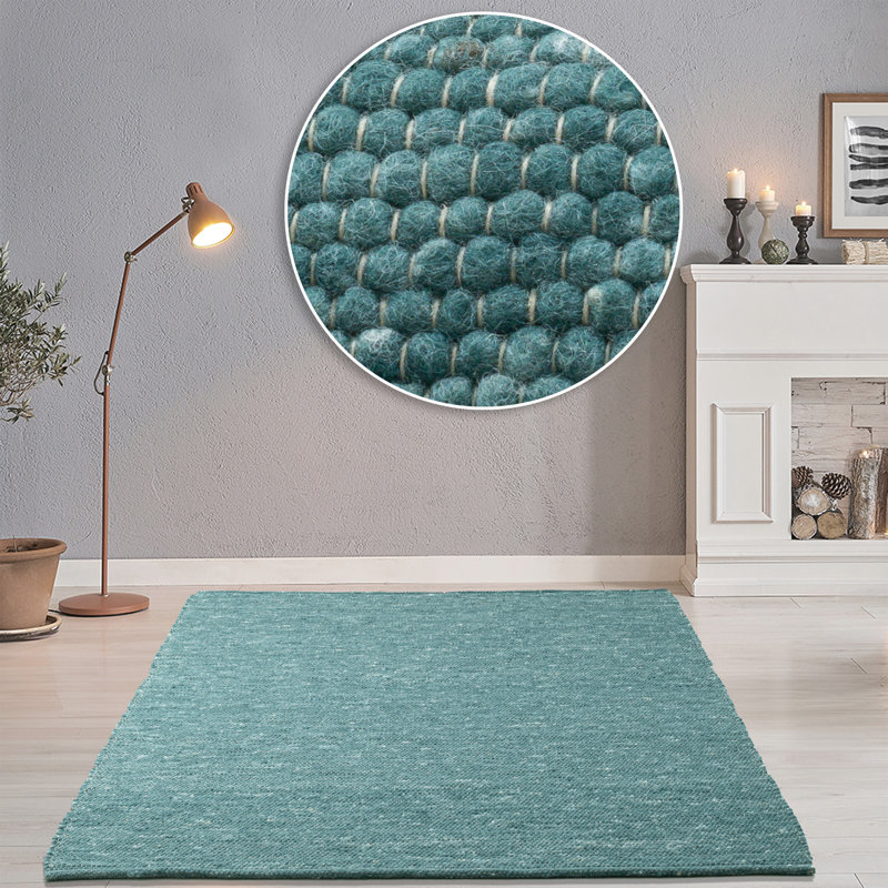 Hand Woven Wool Petrol Indoor Rug, Rectangle 190 x 290cm