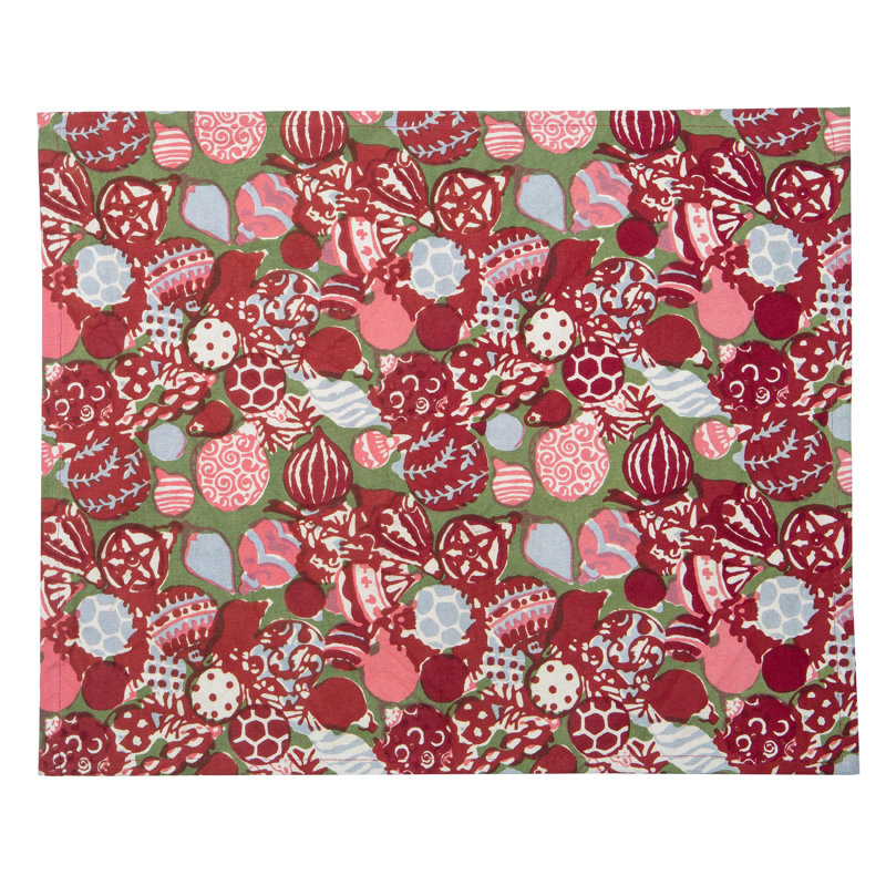 100% Cotton Ornaments Rectangle Placemat, Red/Green