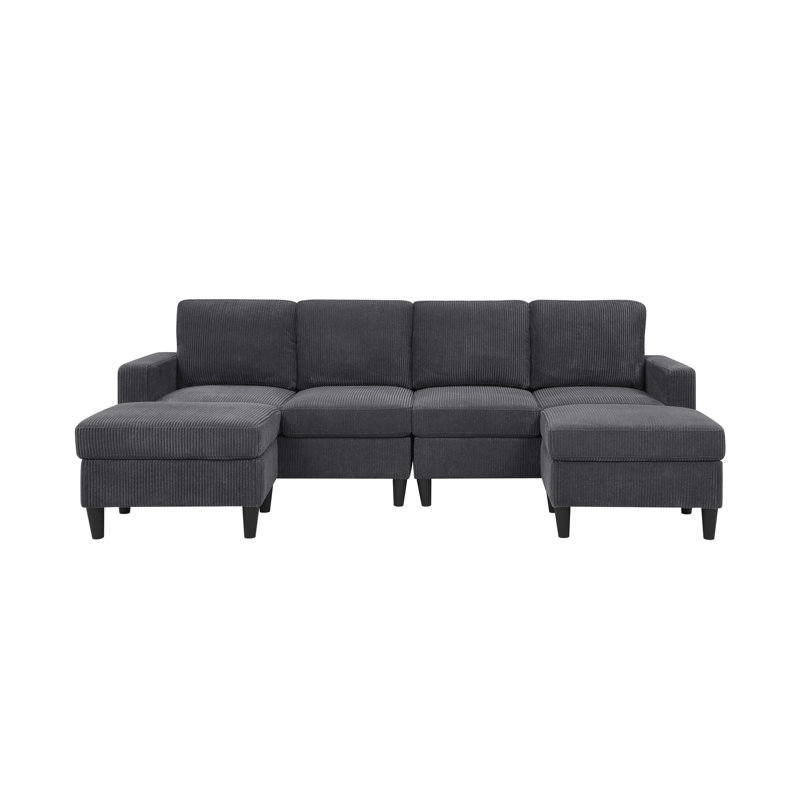 Canapé modulaire rembourré Cordory avec 2 repose-pieds Cordory, Corduroy - Dark Gray