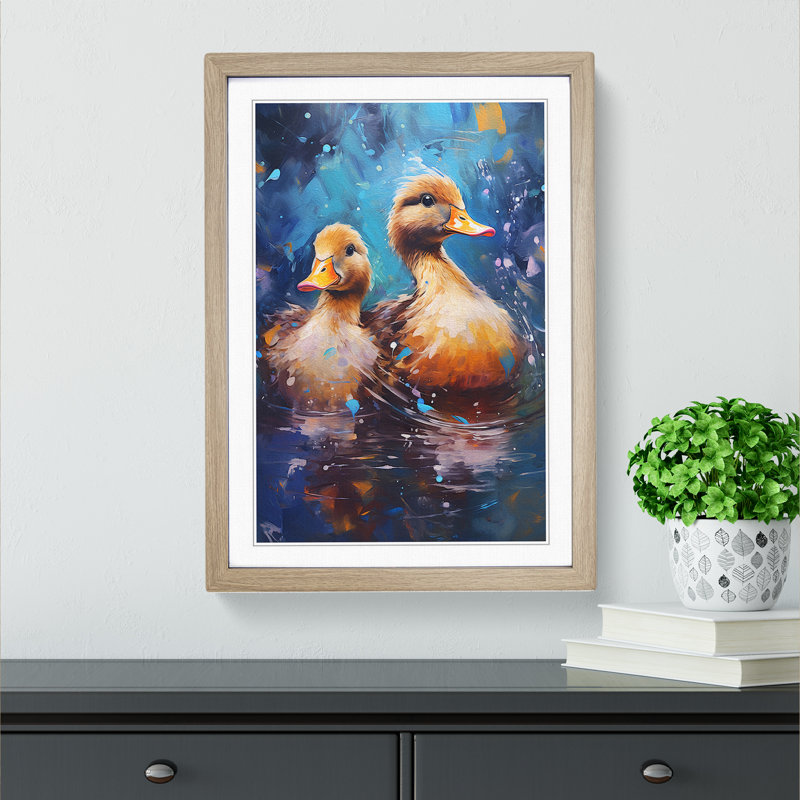 XYZ-FRM-V1223-573 Duck Expressionism No.2 - Single Picture Frame Print on Wood, 34cm H x 25cm W x 2cm D, Oak