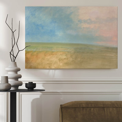 Framed Canvas Wall Art, Wheat field under a soft sky, serene landscape, Impressionist oil painting style. Wall Decor, Large Artwork for Living Room Bedroom, Ready to Hang, 36x24Inch