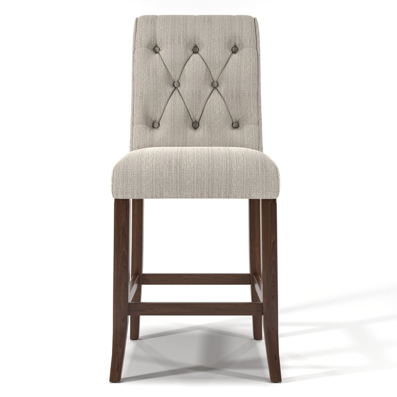 Biyron Bar Stool, Counter Stool (25.5" Seat Height), Beige Polyester/Rustic Oak Frame