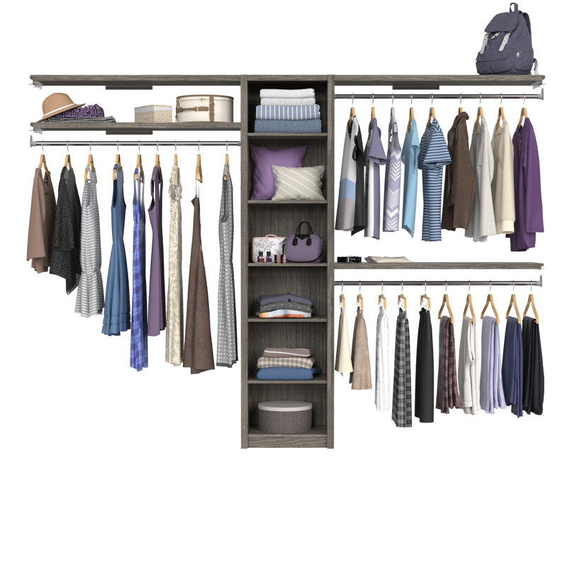 SpaceCreations 44" W - 115" W Closet System Starter Kit, Cool Gray Melamine