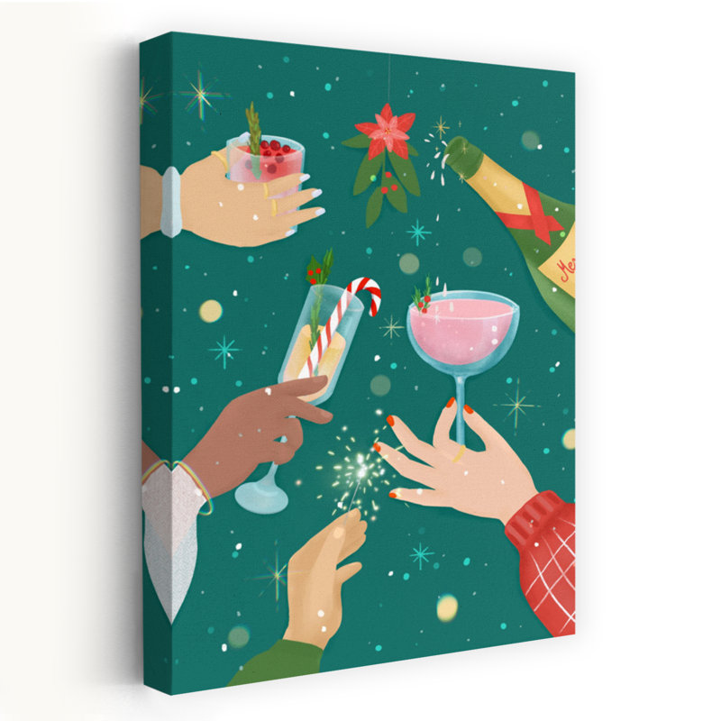Cheers Contemporary Poinsettia Winter Wall Art Print 1 Piece Wrapped Canvas Wall Art, 152.4cm H x 101.6cm W