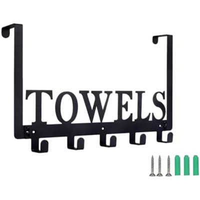 Over The Door Hooks, Towel Rack For Bathroom Towel Holder For Hanging Heavy Duty,Towel Hanger With 5 Hooks For Bedroom Bathroom Kitchen, Black