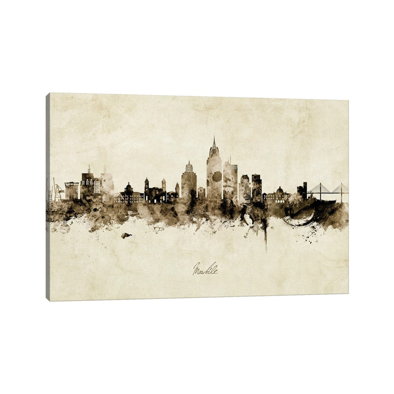 Mobile Alabama Skyline City Name by Michael Tompsett - Wrapped Canvas Print, 101.6 cm H x 66.04 cm W x 3.175 cm D
