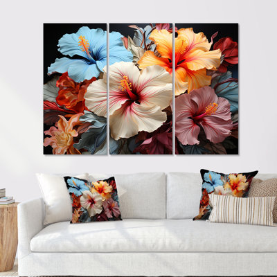 Hibiscus en fleurs sur verre I - ensemble de décorations murales d'hibiscus