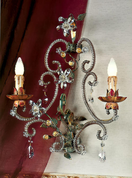 2 - Light Clear/Brown Candle Wall Light, Swarovski