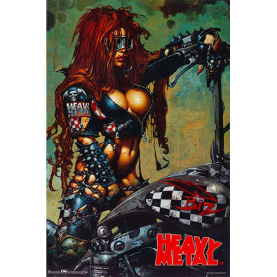 Officiellement sous licence de métal lourd - affiche d'art rétro motard sexy - 23 x 35 po - reproduction décorative - papier à affiche - prêt à encadrer