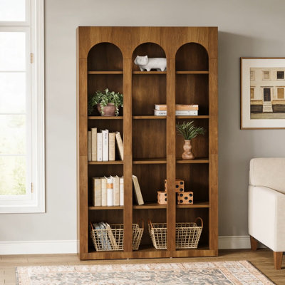 70.8" Wood Bookshelf, 5-Tier Rustic Bookcase Display Storage Shelving Unit