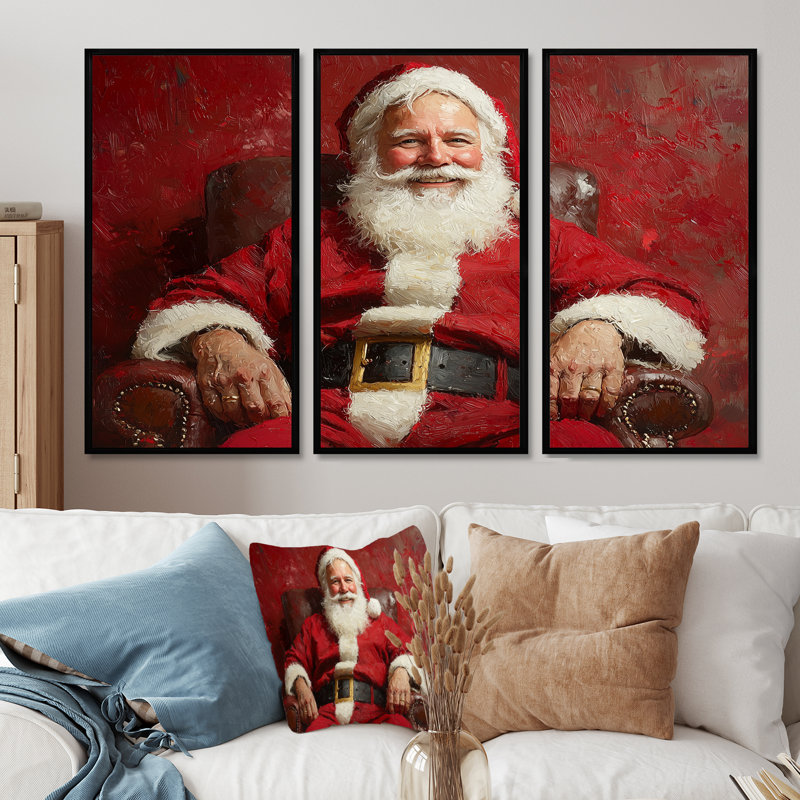 «Santa's Red suit for Christmas I - Christmas Santa», ensemble d'art mural, Toile avec cadre flottant noir