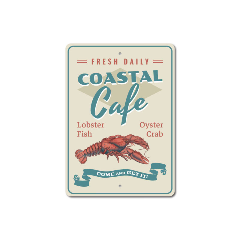 Enseigne de homard «Coastal Cafe», H 14 po x l 10 po x P 0,04 po