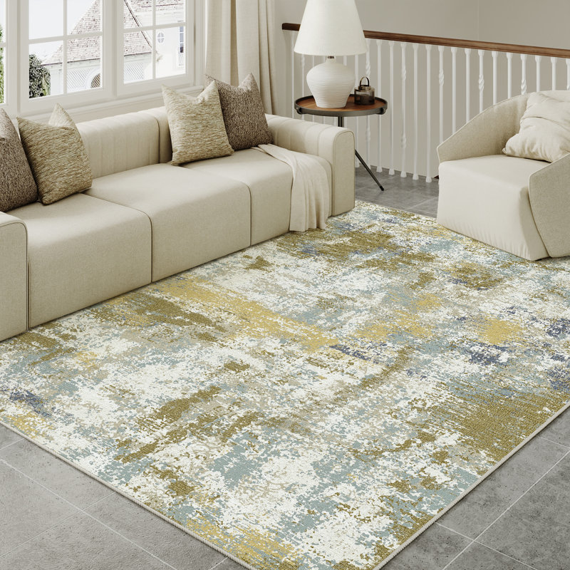 Tapis abstrait lavable à la machine avec envers antidérapant Kely, Rectangle 5 pi x 7 pi