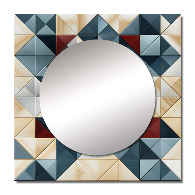 Blue And Grey Cubic Angularity - Modern Large Square Mirror For Wall Art Decor, 23" x 23"