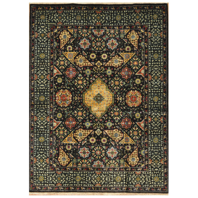 Tapis en laine noué à la main Bungalow Rose