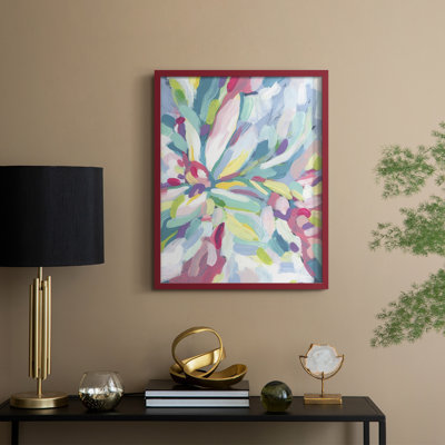 «Tropical Bloom Kaleidoscope I», reproduction encadrée - bois massif